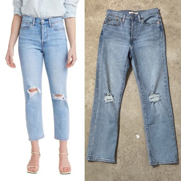 Levi's Distressed Wedgie Straight Blue Jeans Women’s Size 27 Button Fly - Picture 1 of 13